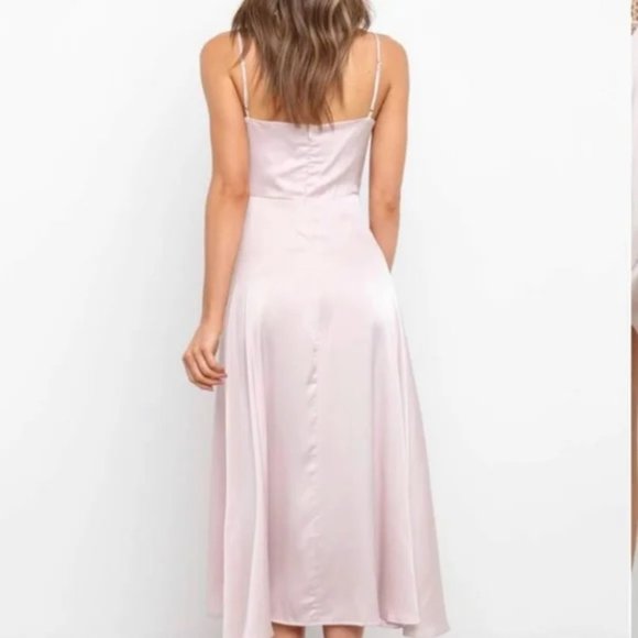 Petal & Pup Ariel Blush Satin Lace A-line Midi Tea Length Dress, NWT 6US - Picture 2 of 7